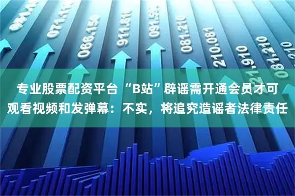 专业股票配资平台 “B站”辟谣需开通会员才可观看视频和发弹幕：不实，将追究造谣者法律责任